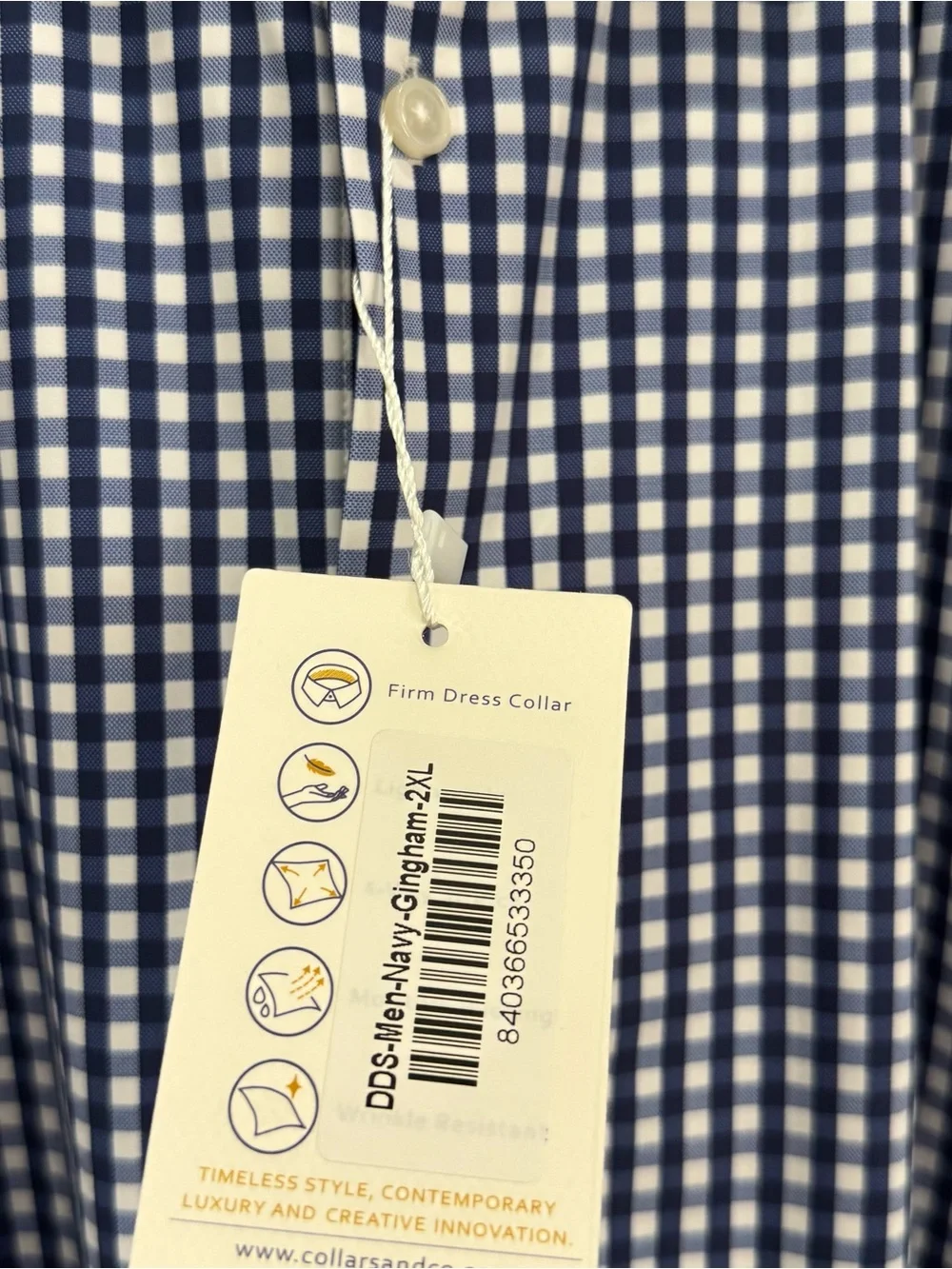 NWT Collars &Co Apex Performance Dress Shirt Navy Gingham Size 2XL Blue White